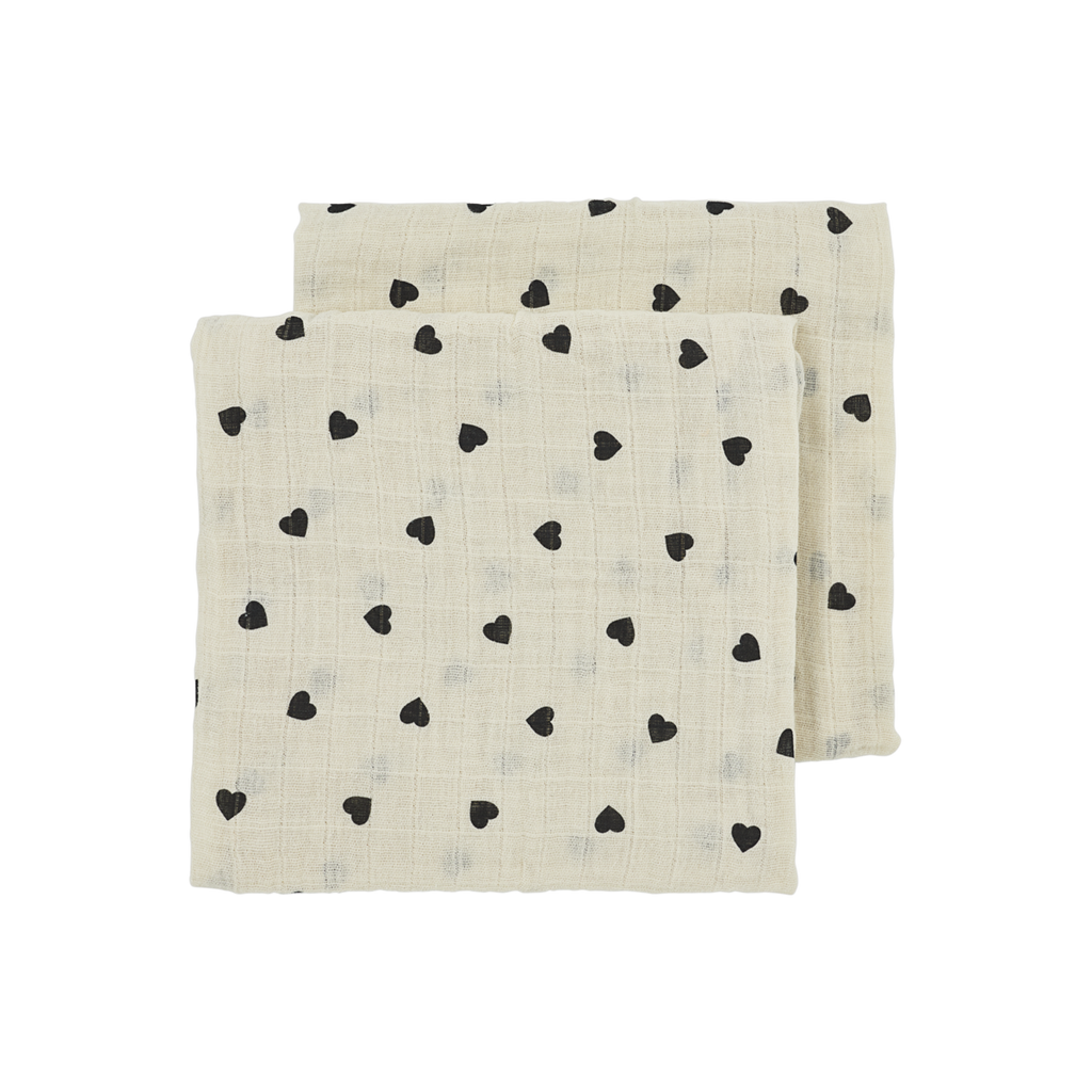 Hydrofiele doeken pre-washed Sweet Heart Soft Sand/Black - 120x120cm 2-Pack