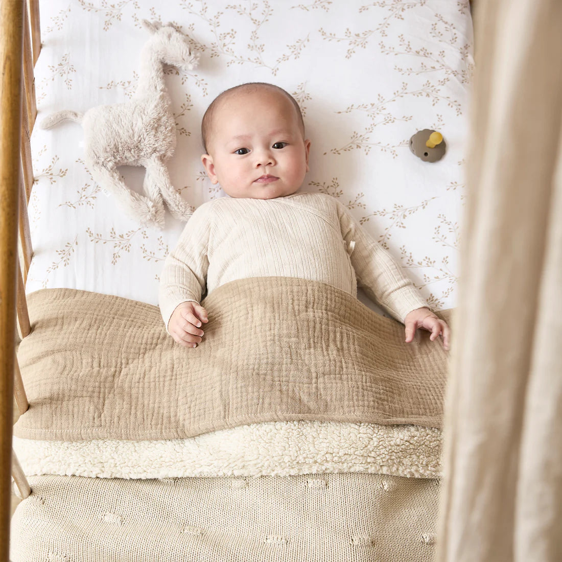 Deken Knots teddy Soft sand 75x100cm