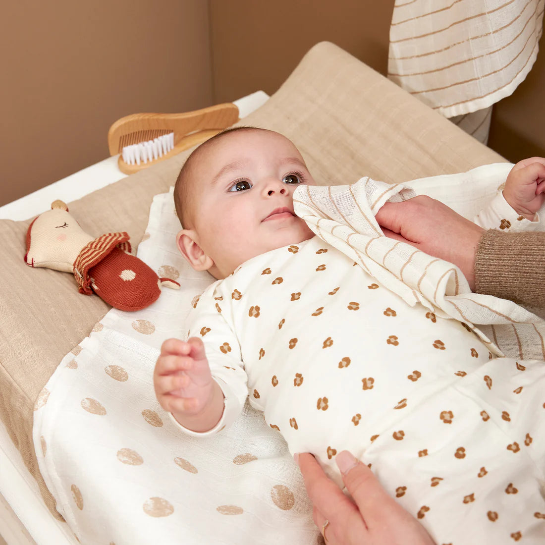 Hydrofiele Doeken - Dot Stripe Sand 70x70cm 3-Pack