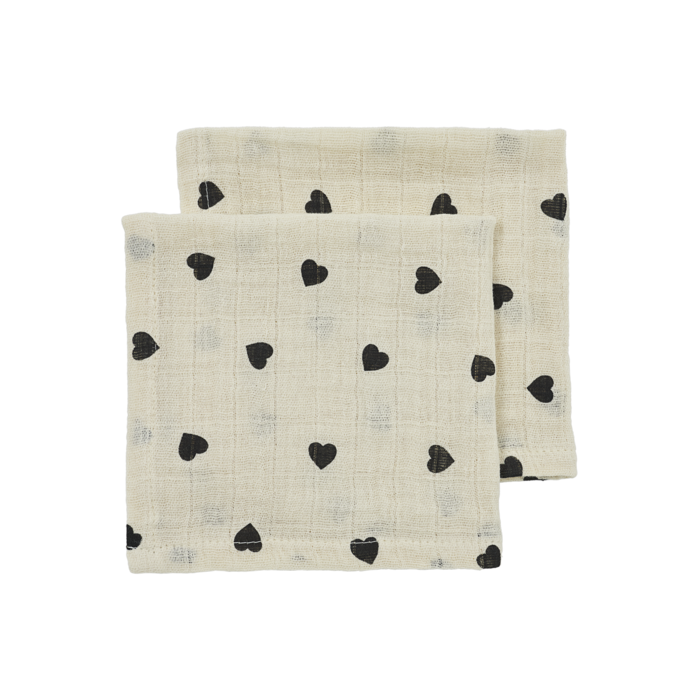 Hydrofiele doeken pre-washed Sweet Heart Soft Sand/Black 70x70cm, 2-Pack