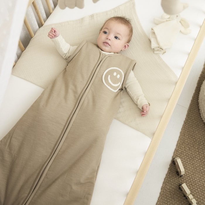 Slaapzak afritsbare mouw Slub Smile Taupe/Offwhite 70cm