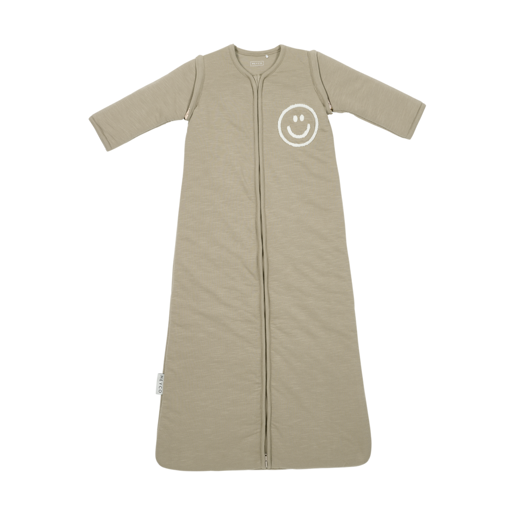 Slaapzak afritsbare mouw Slub Smile Taupe/Offwhite 70cm