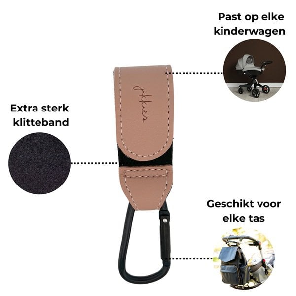 Tassenhaak - Makkelijk te bevestigen aan de kinderwagen - 2 stuks Taupe