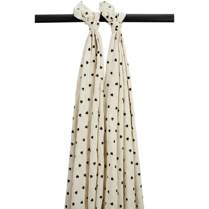 Hydrofiele doeken pre-washed Sweet Heart Soft Sand/Black 70x70cm, 2-Pack