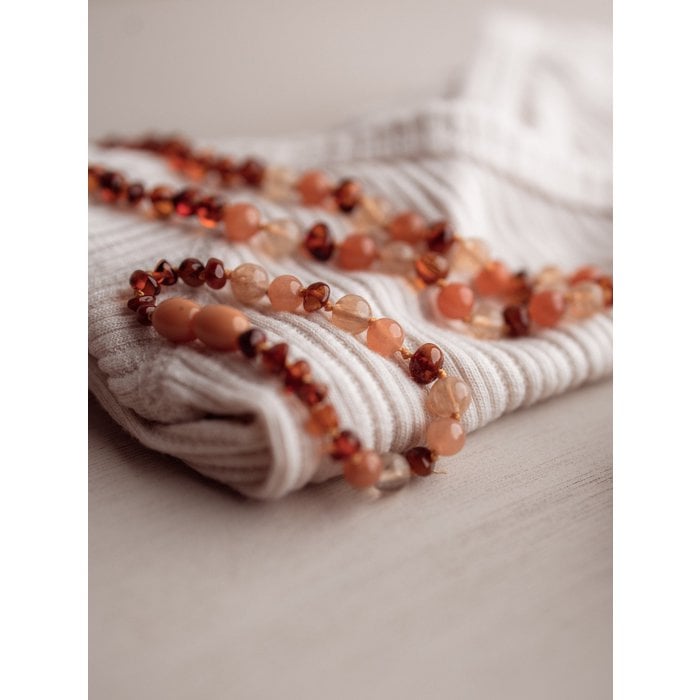 Barnsteen armband - Cognac en aventurijn - 14 cm