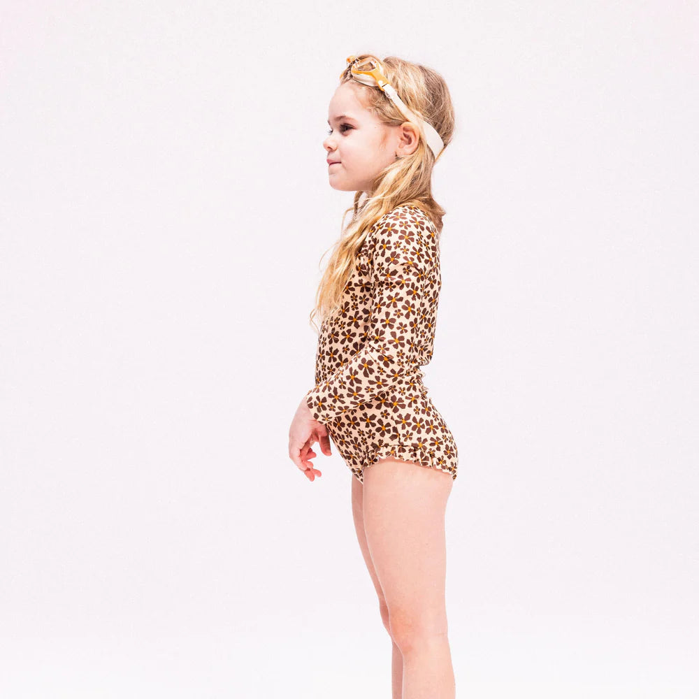 UV Badpak Meisjes Met Lange Mouwen - Oranje - Wild Flower