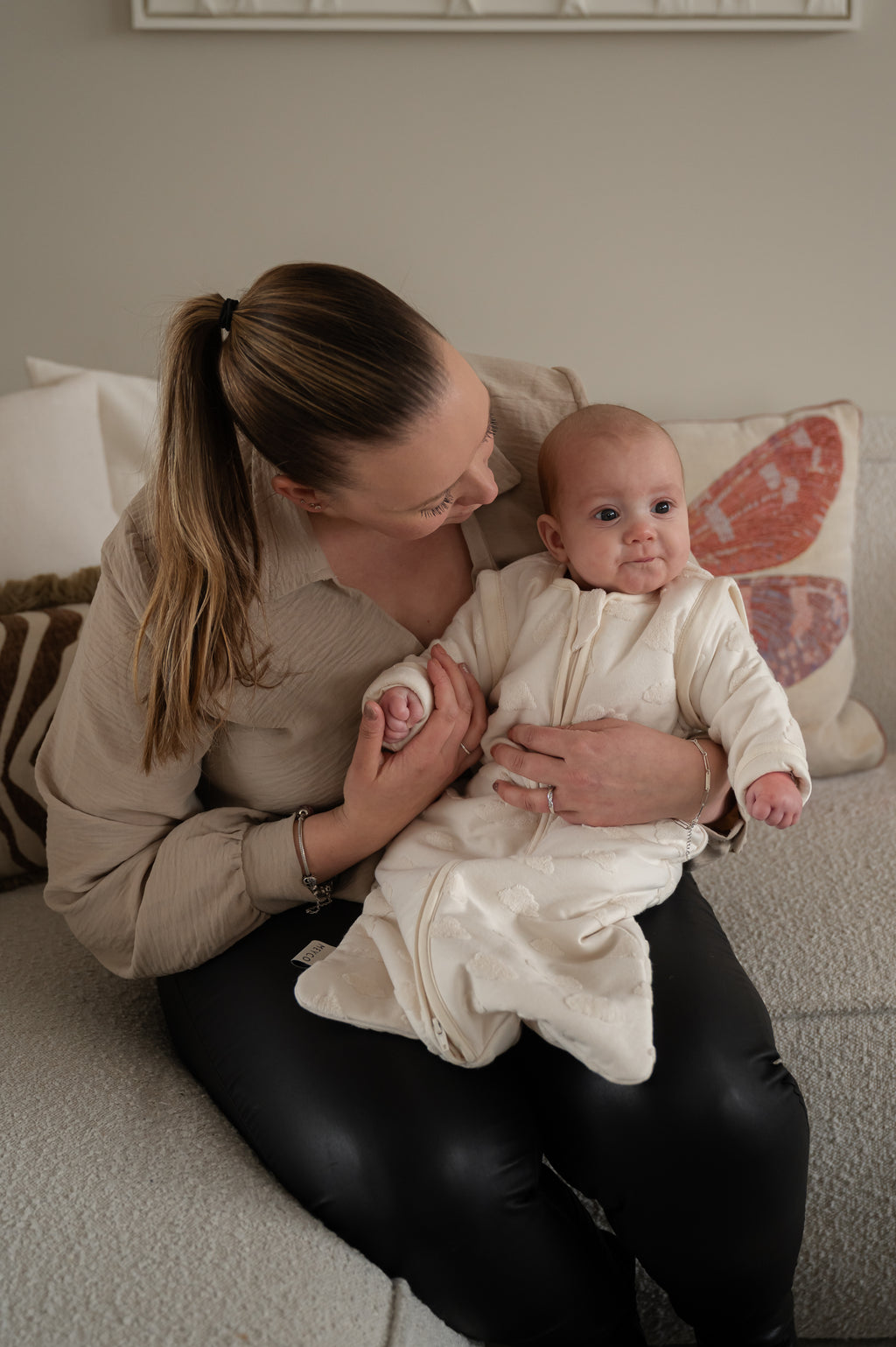 Studio slaapzak gevoerd afritsbare mouw jacquard badstof - Natural