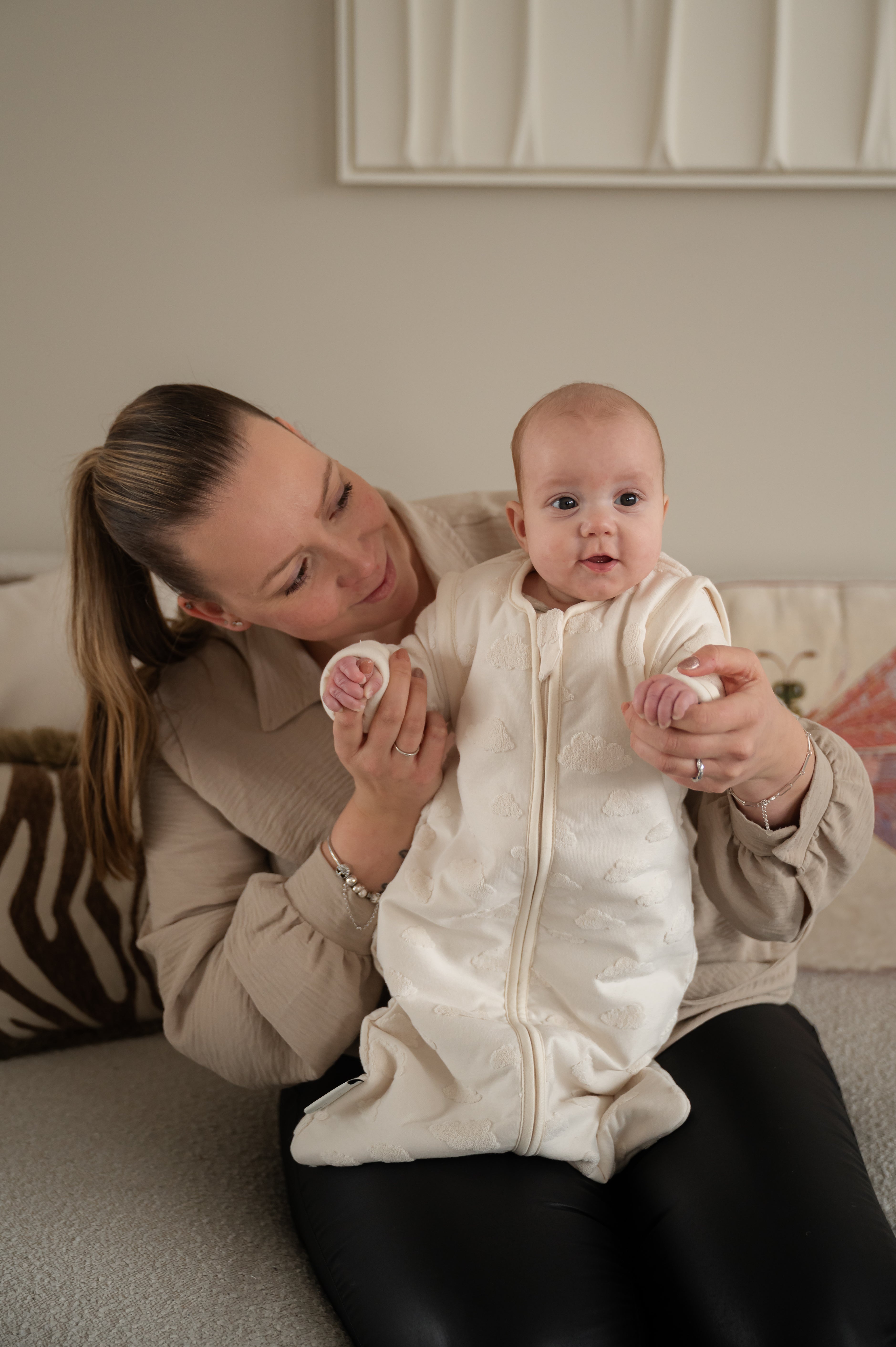 Studio slaapzak gevoerd afritsbare mouw jacquard badstof - Natural