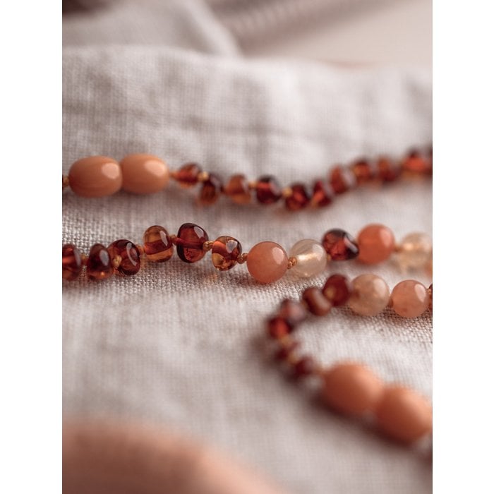 Barnsteen armband - Cognac en aventurijn - 14 cm