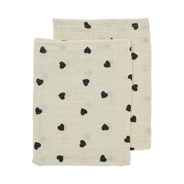 Hydrofiele doeken pre-washed Sweet Heart Soft Sand/Black 20x17cm - 2-Pack