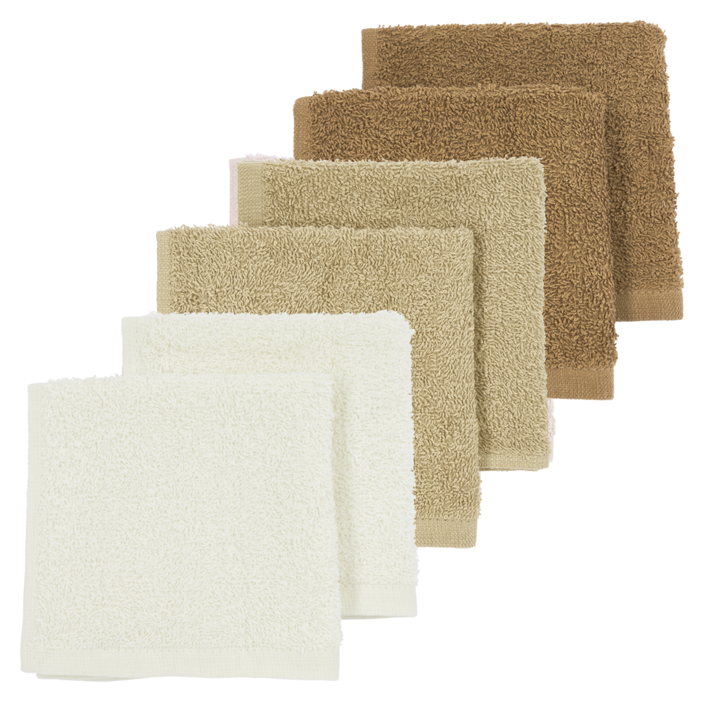 Monddoekjes badstof Offwhite/Sand/Toffee 30x30cm - 6-Pack