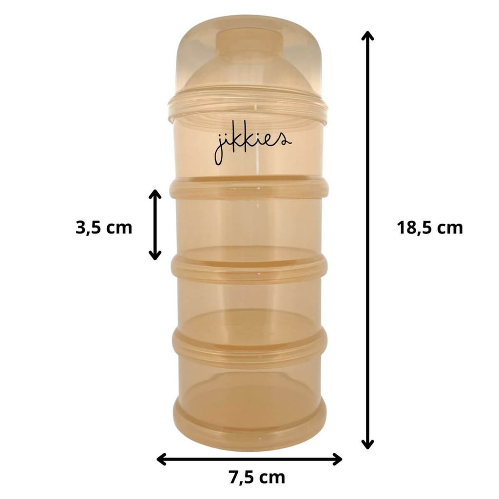 Melkpoedertoren - Vaatwasserbestendig - 4-laags beige met afmetingen 18,5 cm hoog en 7,5 cm breed.